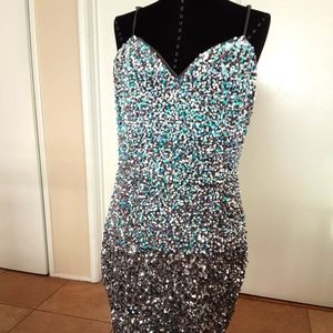 Fancy Silver Sequin Strapless Mini Dress